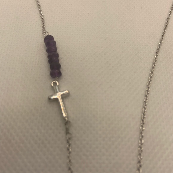 AMETHYST, SIDE CROSS STERLING SILVER NECKLACE - Picture 2 of 8